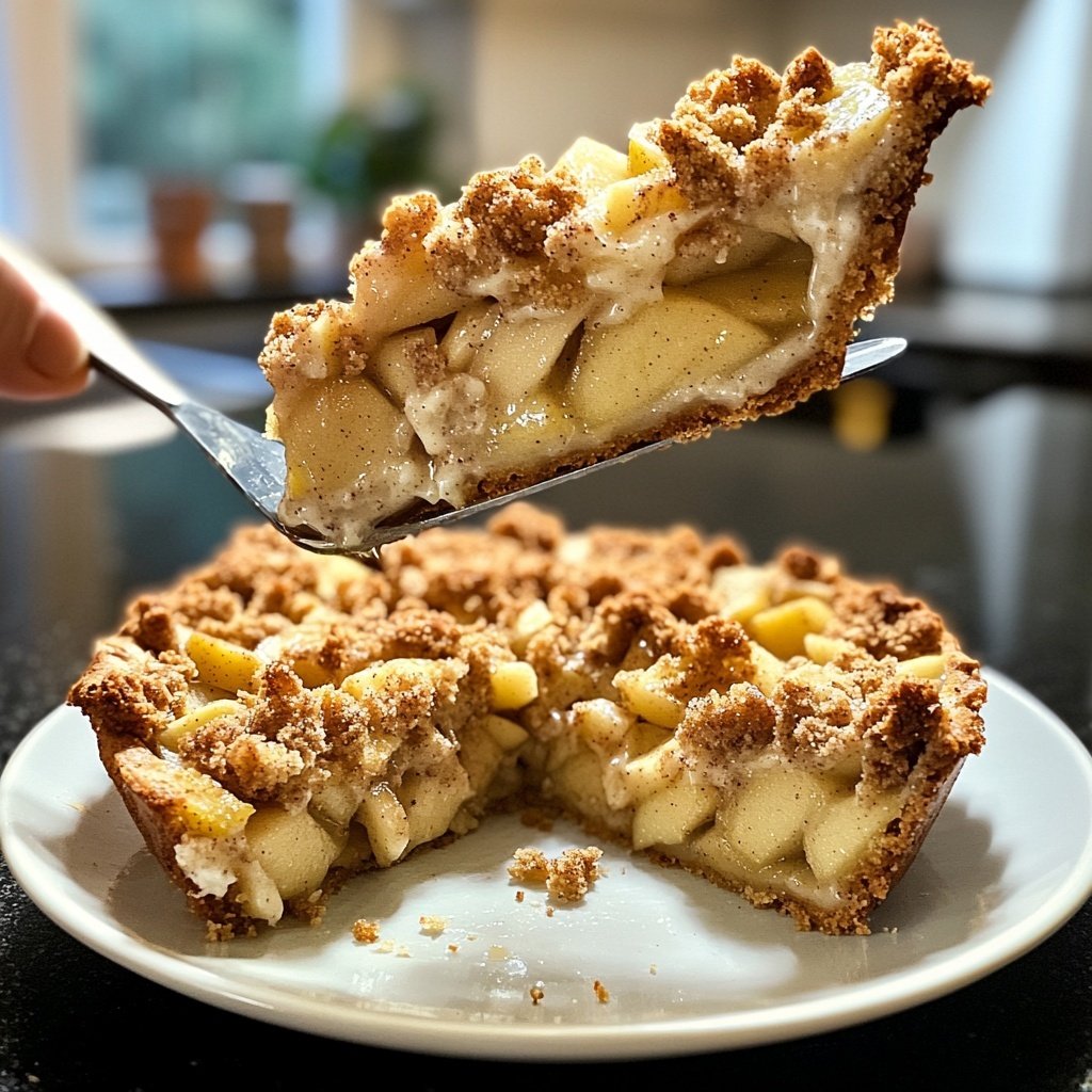 Traditioneller Apfelkuchen mit Pudding und Zimtstreuseln