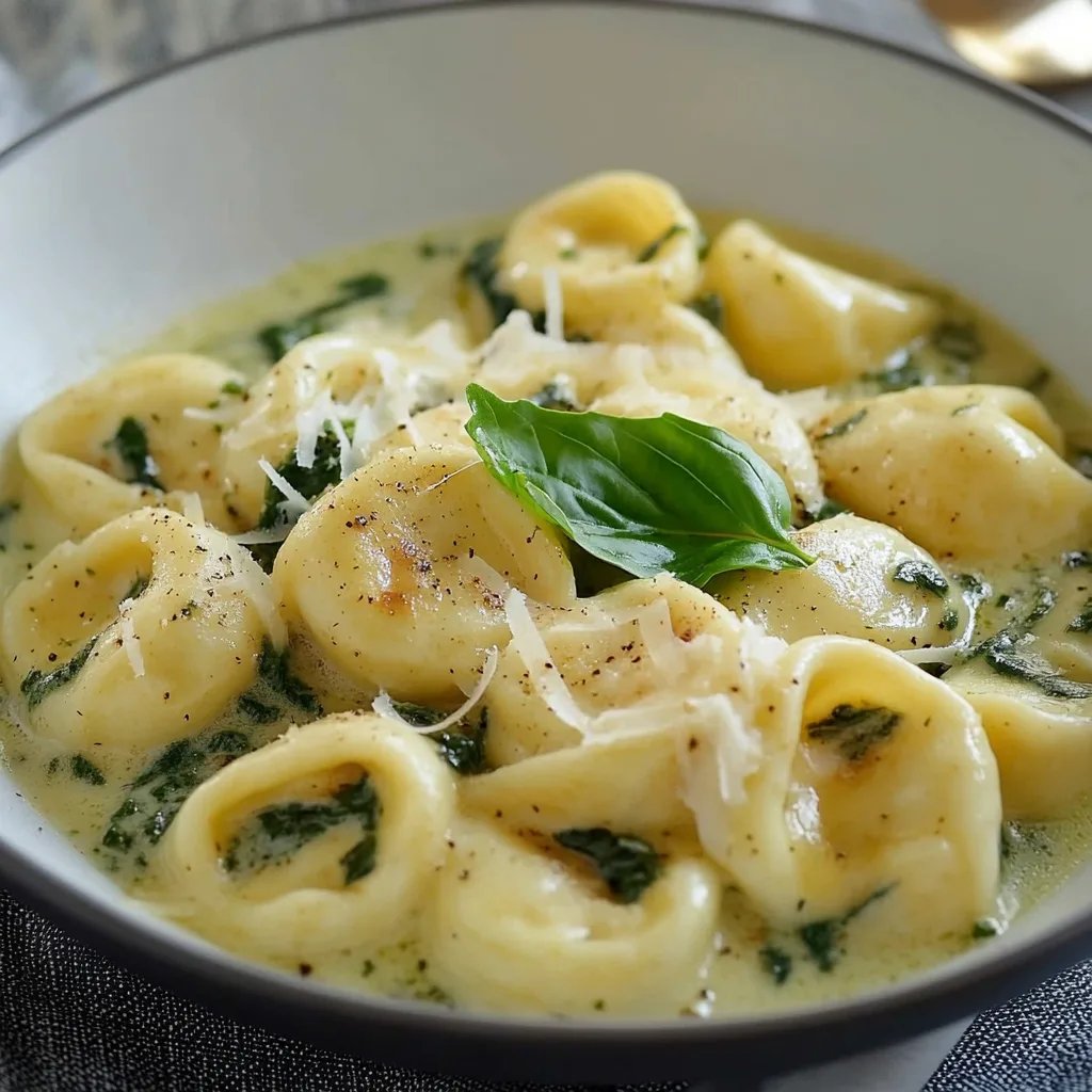 One Pot Tortellini mit Spinat Sahne Sauce