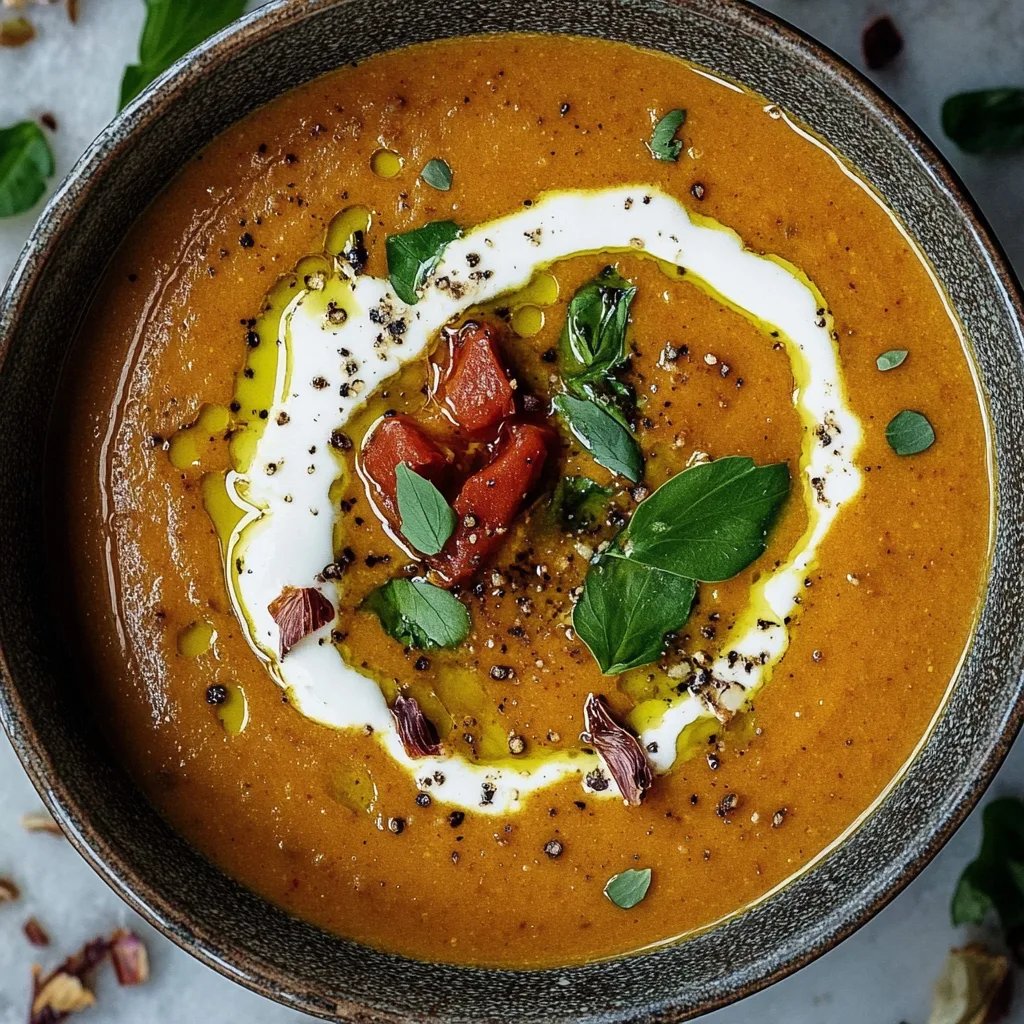 Ofengeröstete Tomatensuppe mit Burrata und Knoblauchbrot