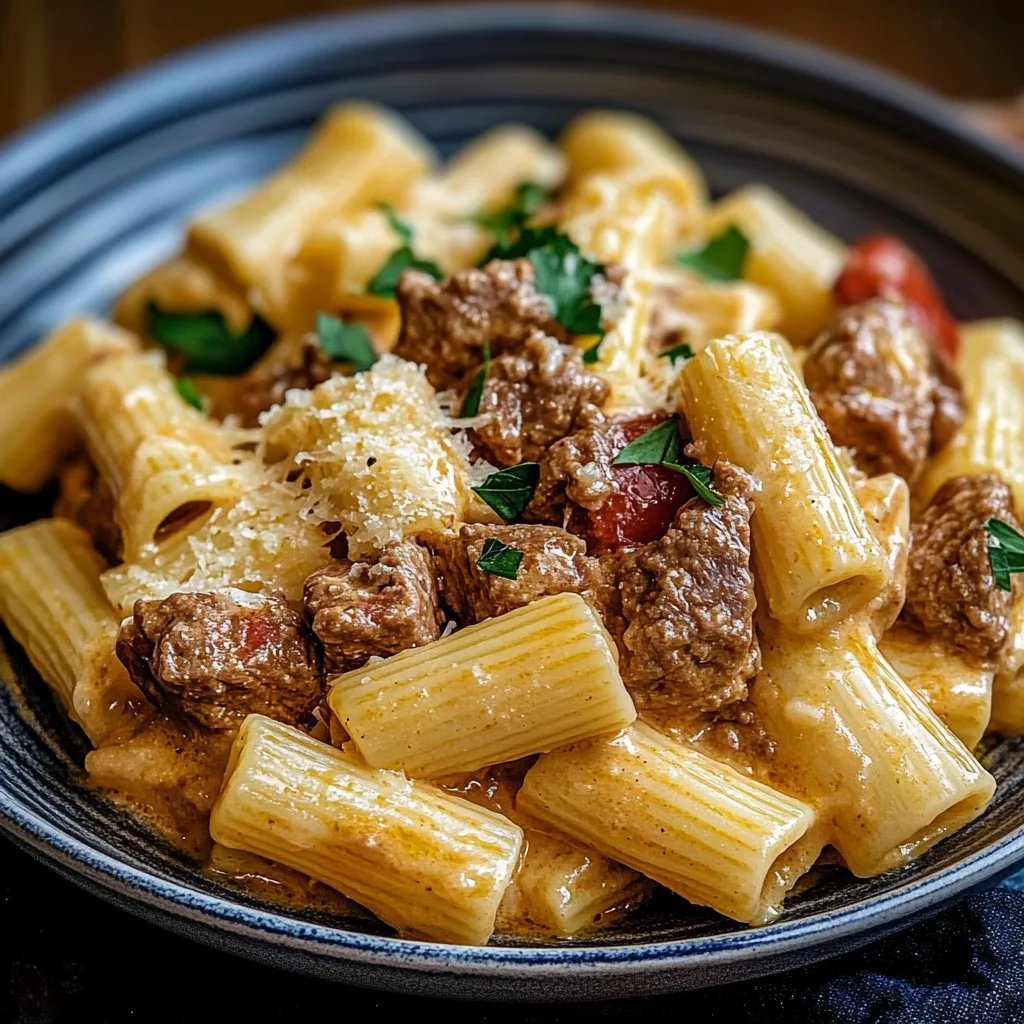 Cremiges Parmesan Rindfleisch mit Rigatoni